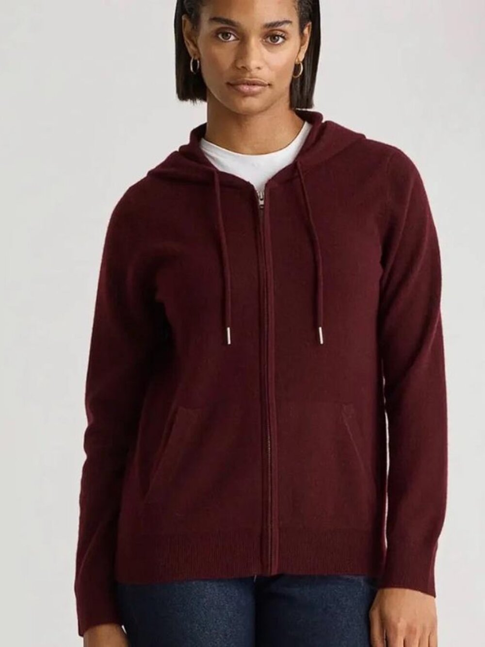 QUINCE Women's Mongolian Cashmere Full-Zip Hoodie Size S in Rich Burgundy
